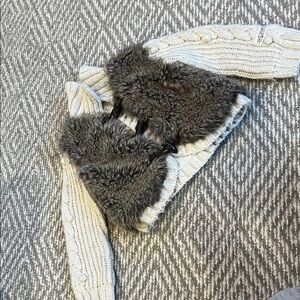 Catimini Cream Cable Knit Sweater with Faux Fur